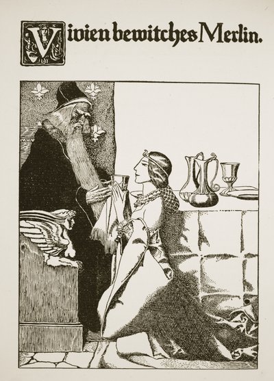 Vivien betovert Merlin, illustratie uit 